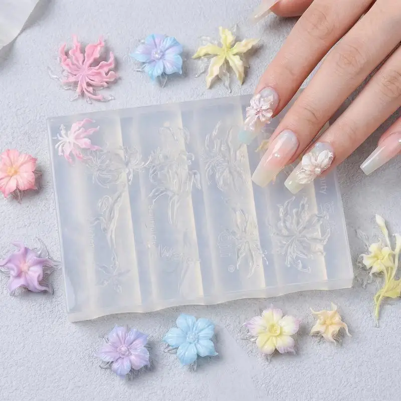 1 Stück Silikon-Nagelkunstform Lilienblume Stereoskopisches Relief 3D Transparente Nagelvorlage DIY für Maniküre-Dekoration