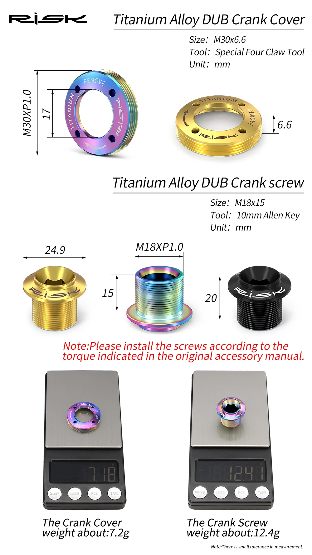 น็อตครอบขาจานจักรยาน RISK รุ่น DUB ทำจากไทเทเนียมอัลลอยด์ สำหรับยึดขาจานและแหวนโซ่จักรยาน ใช้ได้กับ Sram DUB NX/GX/Force/XX1/AX
