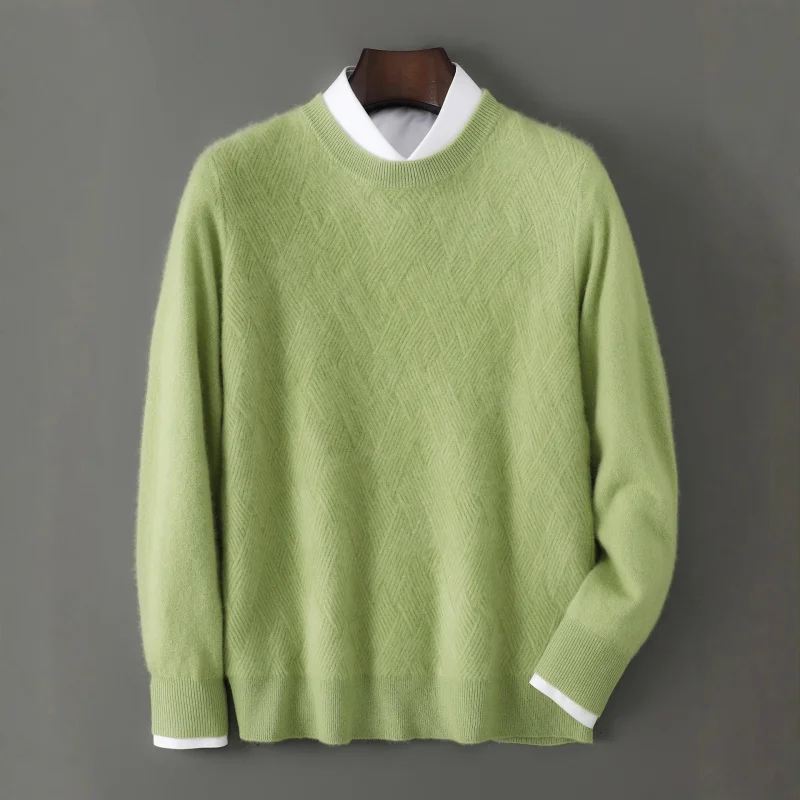 Осень-зима, новый мужской шерстяной свитер с круглым вырезом, свободный толстый свитер из натуральной шерсти, повседневная деловая шерстяная трикотажная базовая рубашка