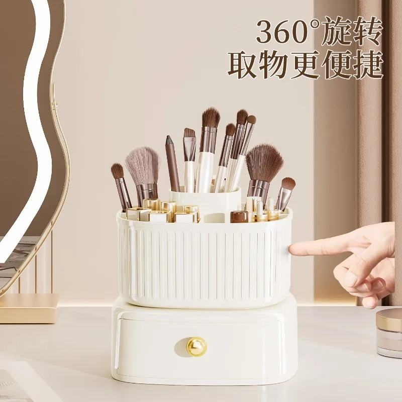 Table top rotary makeup brush storage cylinder Table top dressing table mouth red eye shadow storage rack Pen containe