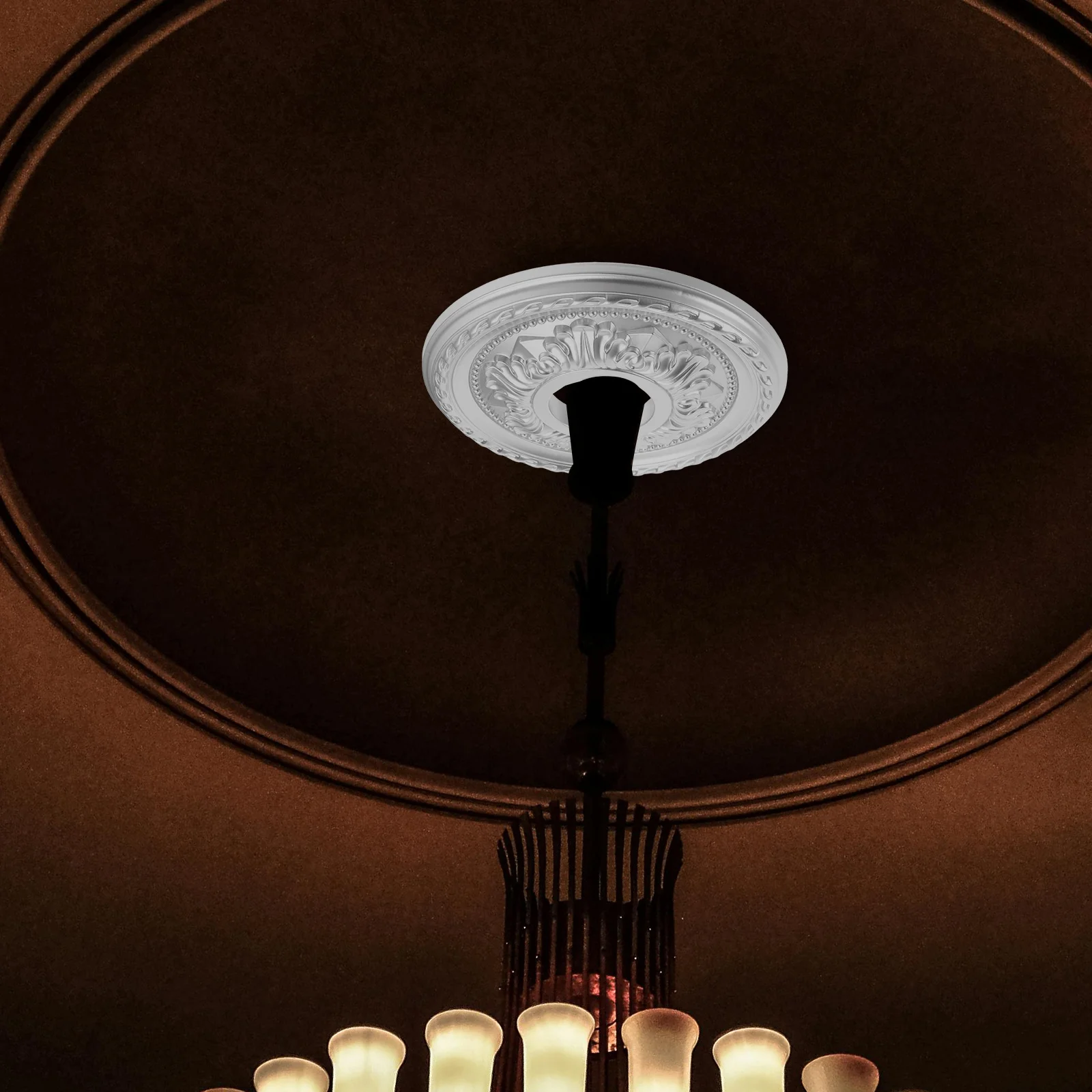 

Large Round Lamp Panel Medallion PVC PU Material Easy Install Decorative Light Fixture Replacement Plate for Living Room Bedroom