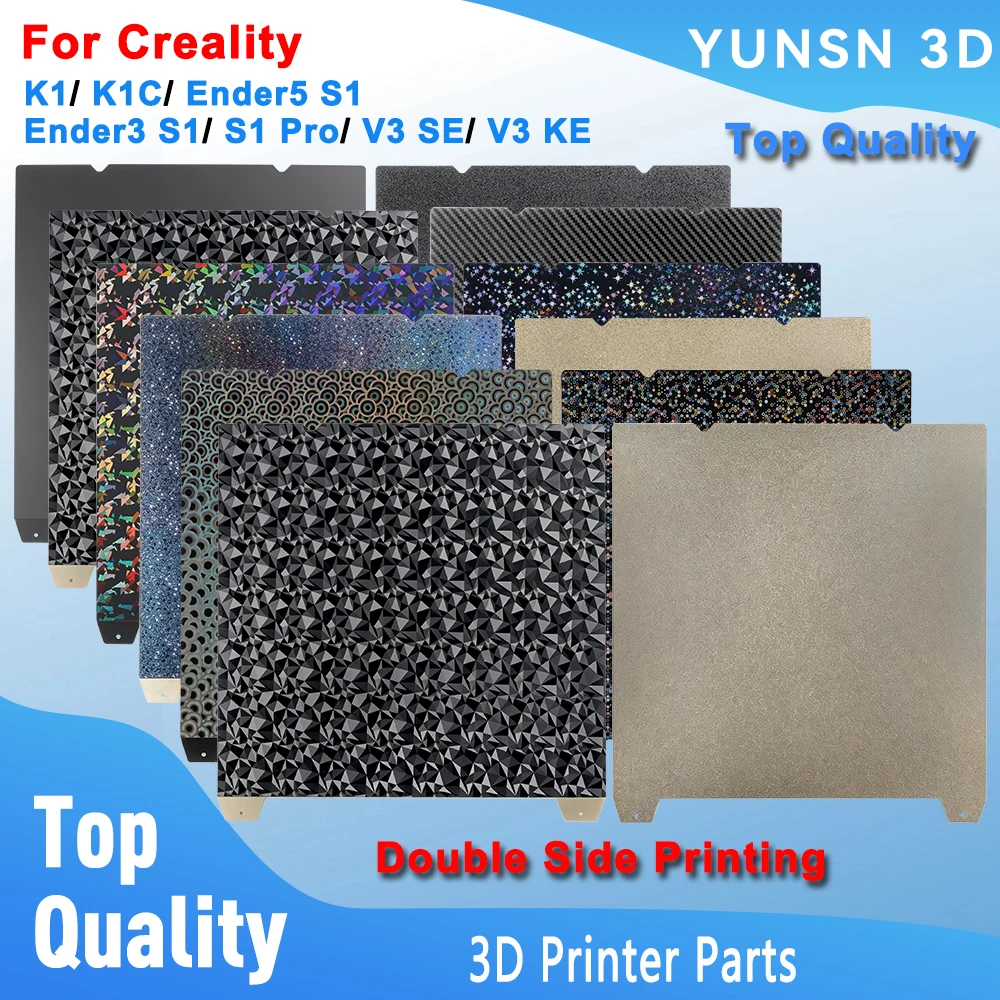 PET-Kohlefaser-Diamant-Bauplatte für Creality K1C Ender5 S1 Ender3 S1 Pro/ V3 SE/ KE 3D-Drucker, beidseitig mit PEI-Textur, Heizbett – Detail 1