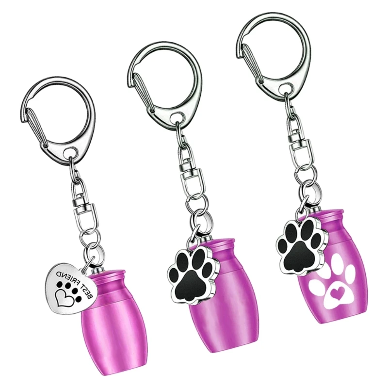 New 3PCS Pet Memorial Keychain Dog Paws Ashes Container for Pet Dog Loss Remembrances