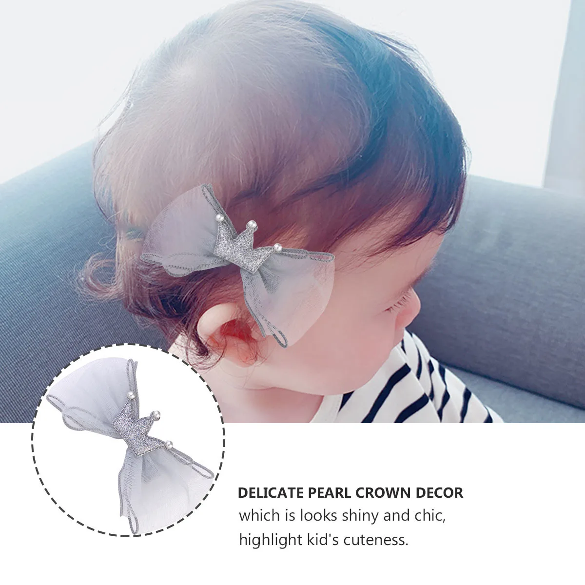 

2Pcs Pearl Crown Hairpins Mesh Bowknot Clips Beige Gray Kids Hair Accessories Stage Party Headwear Fashion Hair Clip