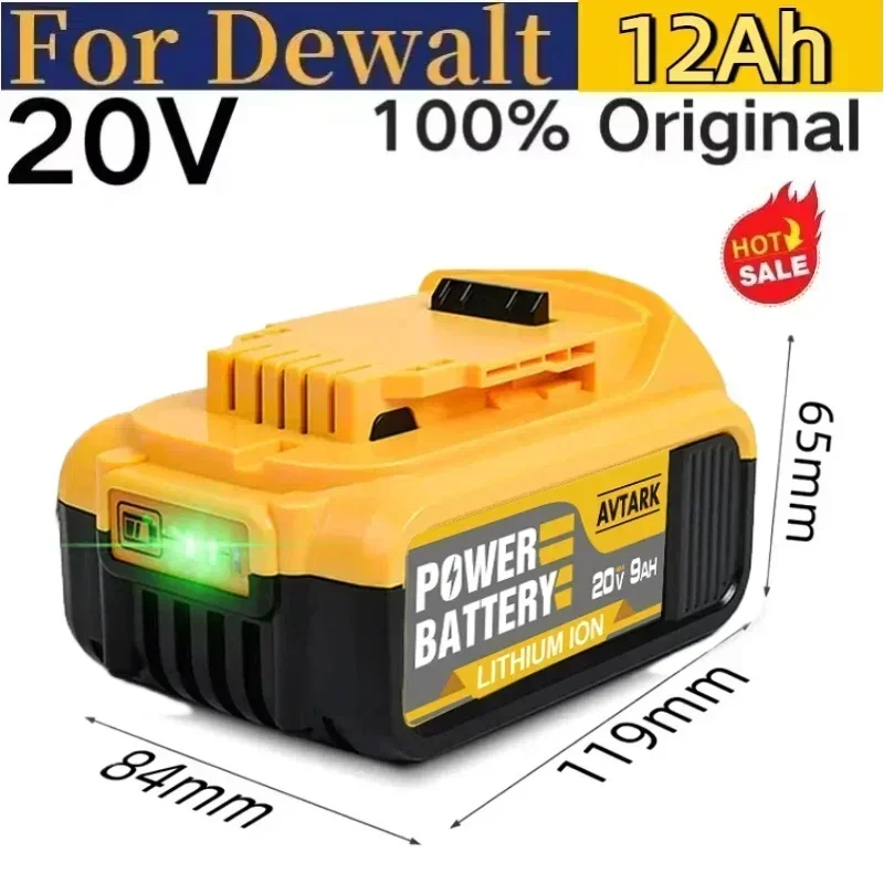 

100% original 20V DCB200 12000mAh Rechargeable Li-ion Battery for DeWalt DCB206 DCB205 DCB180 Power Tool Battery 18v 20 Volt MAX