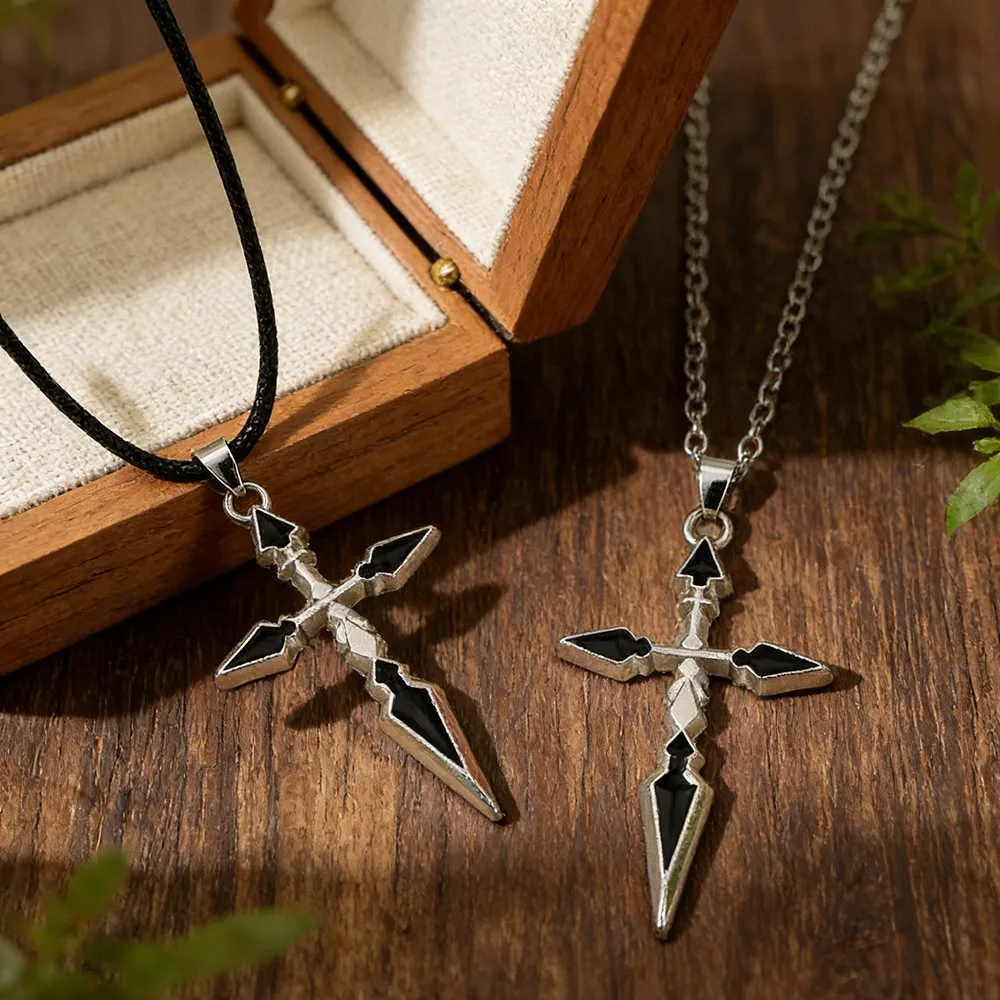 Fashion Minimalist Cross Necklace Anime Punk Style Pendant Game Fate Cosplay Jewelry Accessory for Women And Men