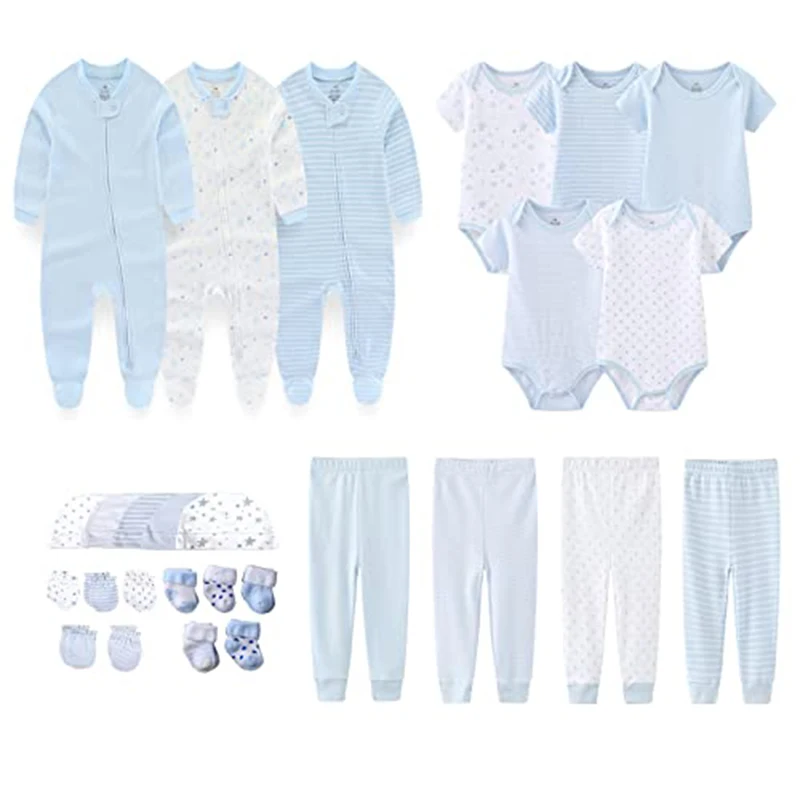 27 Pieces Newborn Baby Gift Set Bodysuits Cotton Baby Girl Clothes Solid Color Pants Baby Boy Clothes Print Accessories