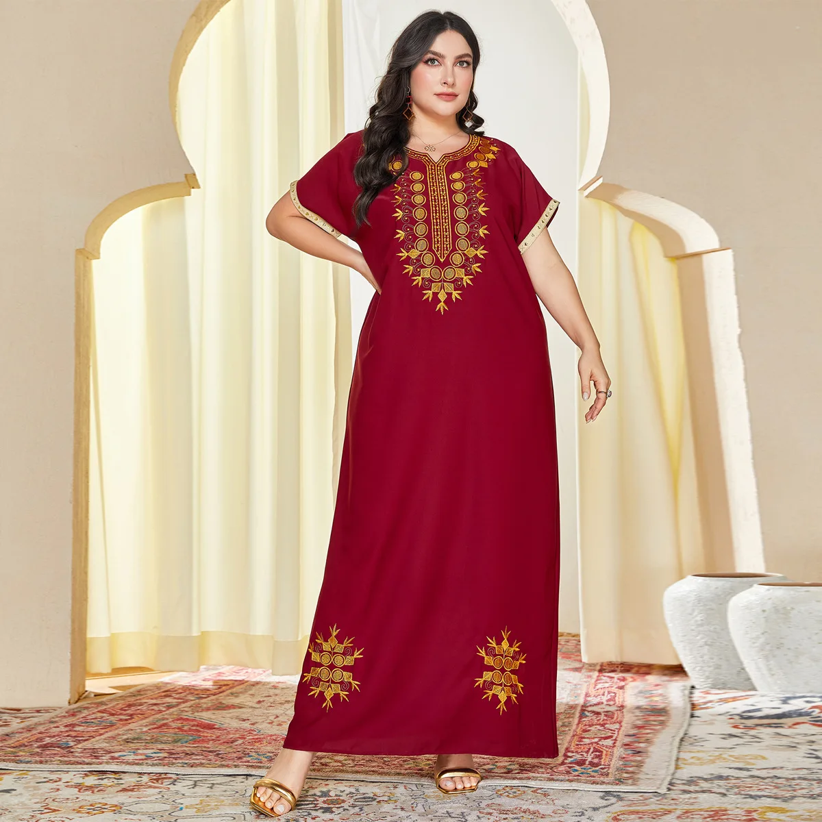 

Eid Muslim Women Loose Embroidery Dress Abaya Party Dresses Ramadan Abayas Caftan Kaftan Elegant Vestidos Dubai Arab Turkey