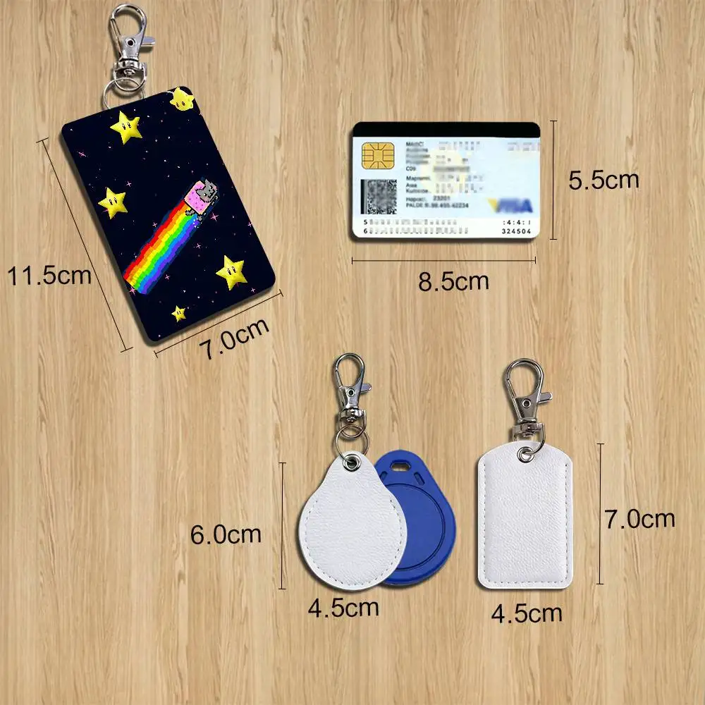 The long rainbow tail N-Nyan Cat Card Holder Keychain Key Ring Door Lock Access Protective Case For Security Gift