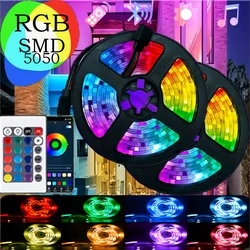 RGB LED Strip Lights para Sala de Estar, 5050, USB, Bluetooth, Aplicação, IR, Controlo Remoto, 1m, 2m, 3m, 4m, 5m, 10m, 15m, 20m, retroiluminação, decoração