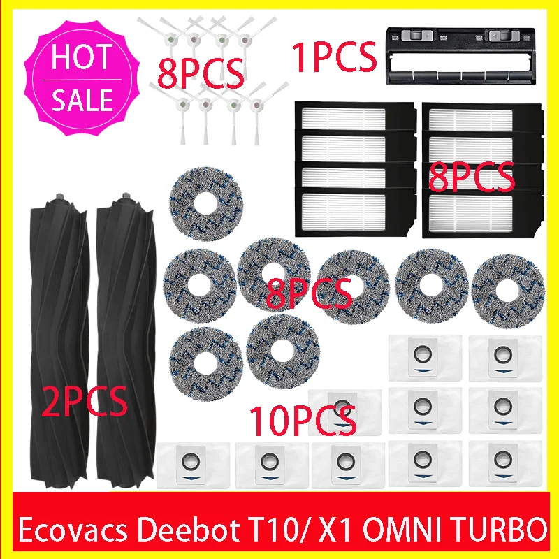 Ecovacs Deebot X1 OMNI / T10 OMNI Robotstofzuiger Reserveonderdelen, rubber / zijborstel, deksel, Hepa-filter, dweildoek, stofzak