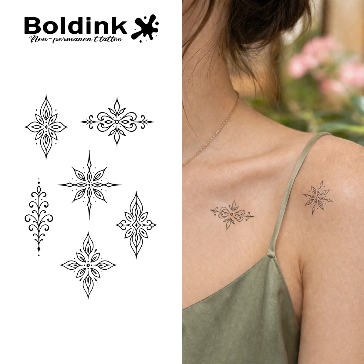 BOLDINK Minimalist Mandala Pattern Moisturizing Tattoo Sticker Unisex Fashion Design Easy Apply Waterproof Lasts 1-2 Week