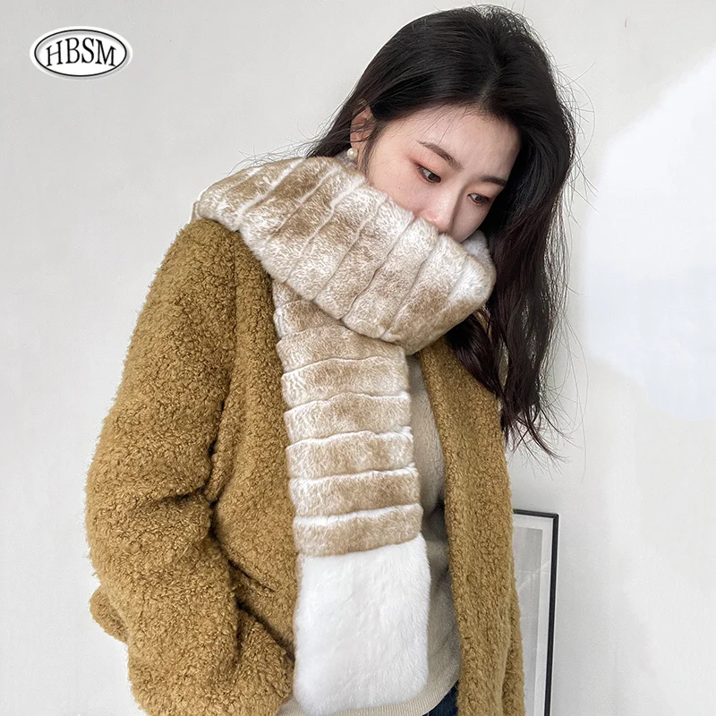 Winter Real Rex Fur Neck Men and Women identical Style Faux Chinchilla Rex Rabbit Scarf Natural Scarf Real Fur Woman Scarves