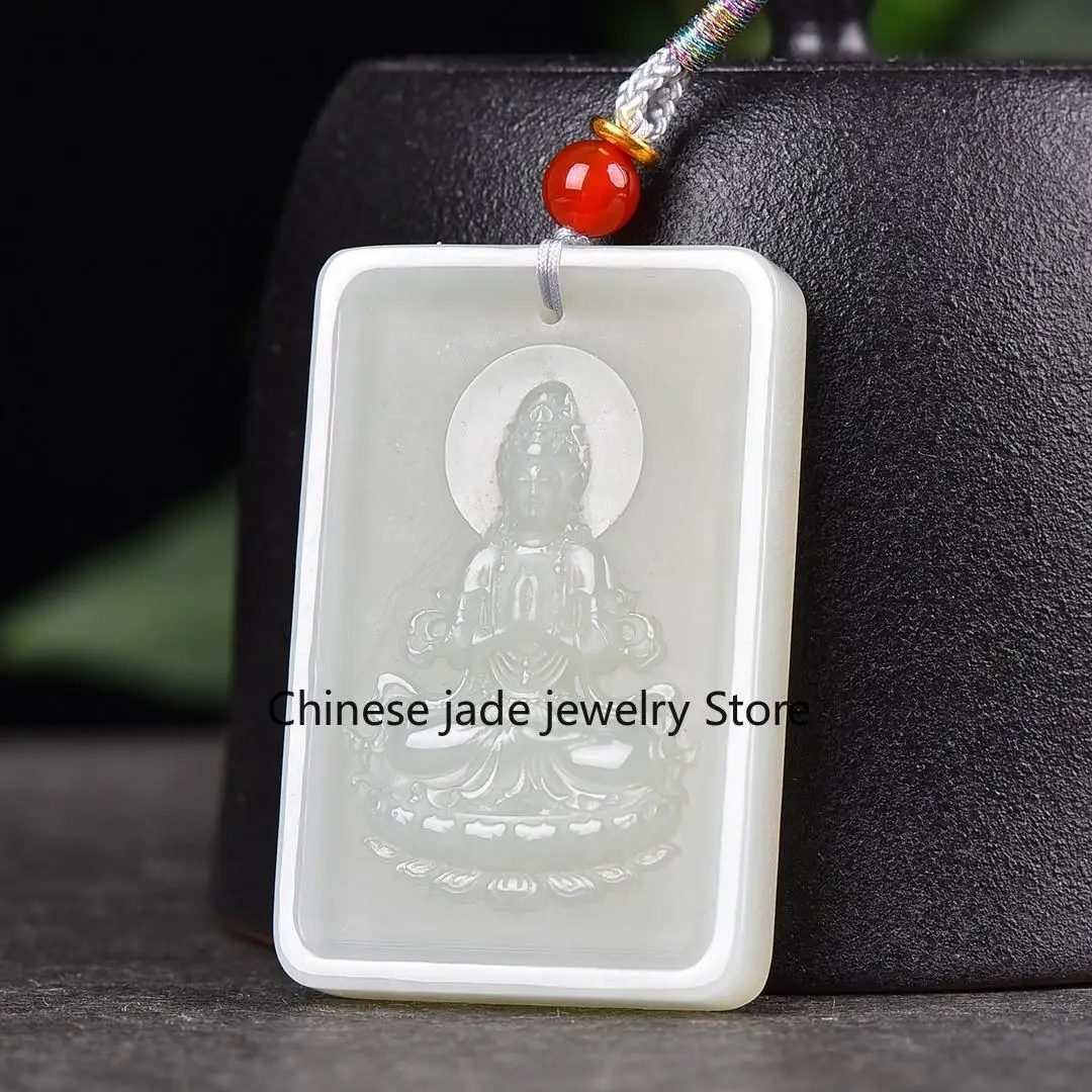 Natural genuine Hetian Guanyin pendant, blue and white Guanyin Bodhisattva men's pendant, tag pendant,