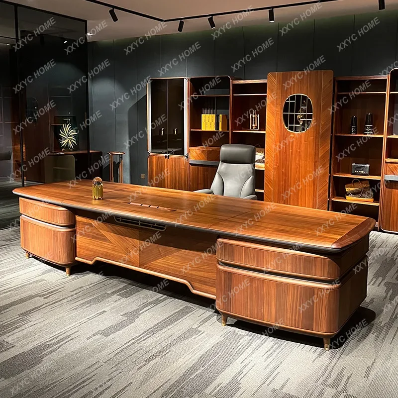New Chinese Style Light Luxury Boss Desk President Desk Black Walnut Solid Wood High-end General Manager Chairman
