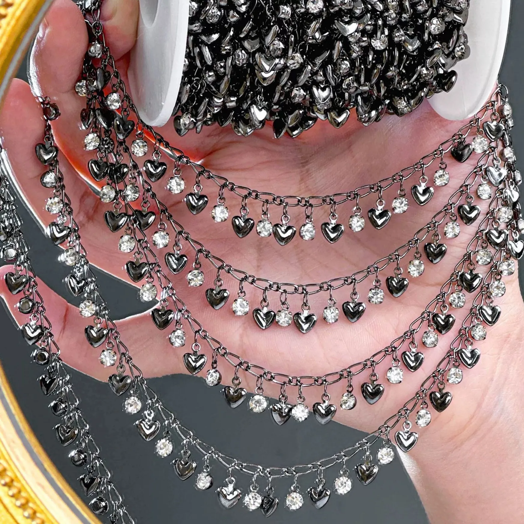 0.5/1M Love Heart Zircon Rhinestone Tassel Copper Chain for DIY Jewelry Bracelet Necklace Decoration Handmade Accessories - view 4