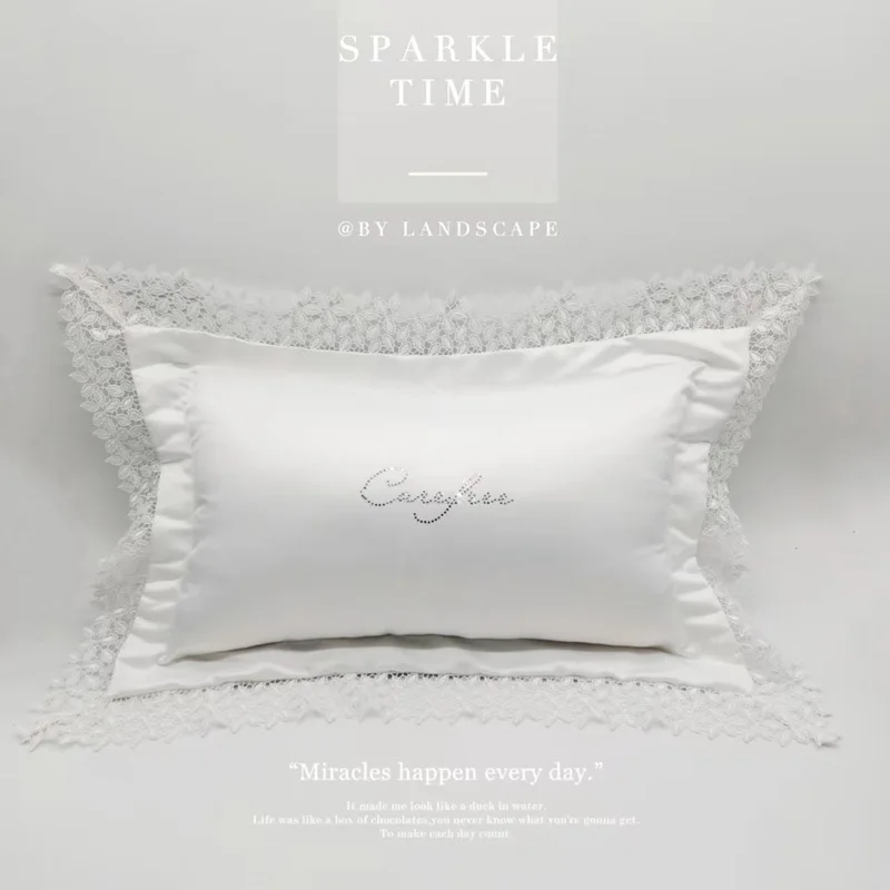 

French Light Luxury Romantic Lace Trim Rhinestone Waist Cushion Hotel Villa Model Room Sofa Bed Headrest Pillow Cushion