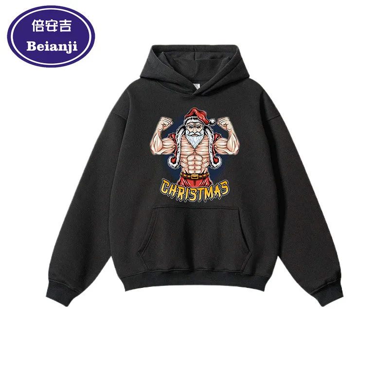 Beianji christams men's hoodies casual long-sleeved thick pullover unisex clothing funny muscle santa cartoon 3D printed jumper