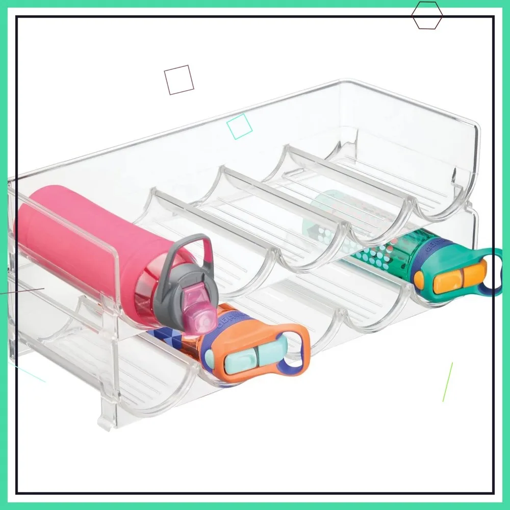 Stackable Plastic Water Bottle and Wine Rack Organizer for Kitchen, Holds 5 Bottles Each, 2-Pack Clear