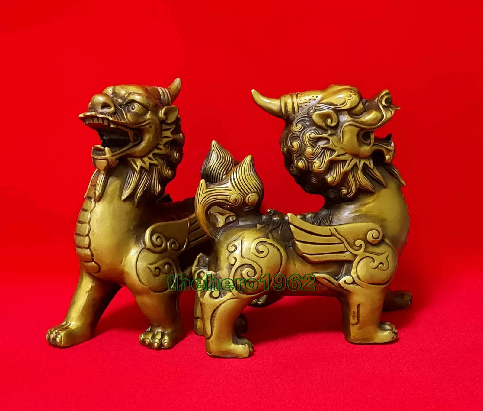talisman Fengshui Evil Door Fu Foo Dog Lion beast kylin Unicorn pixiu Pair 14cm
