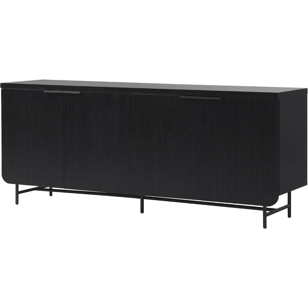 Scandinavian Grooved 4-Door Sideboard, 69 Inch, Black