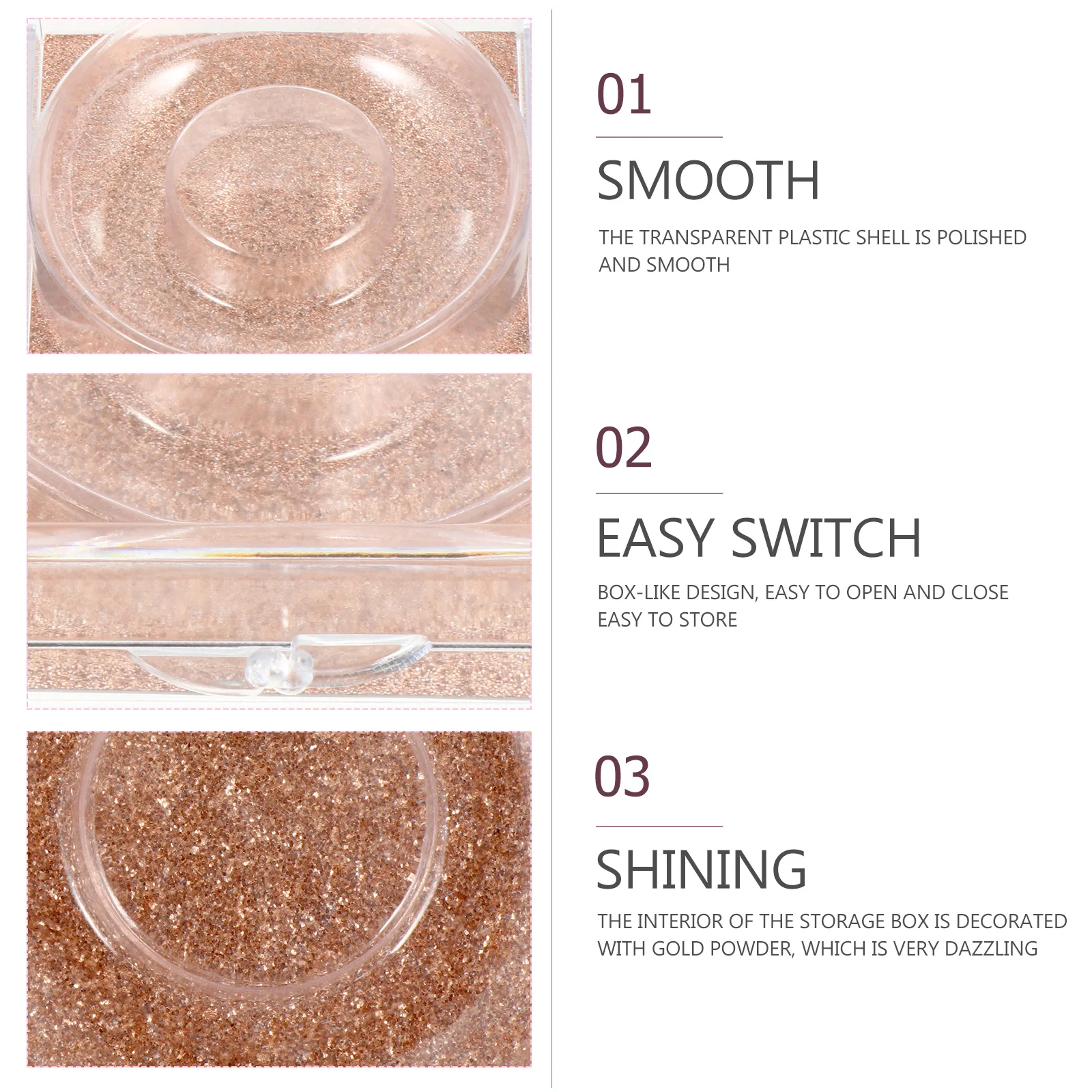 6 Stück transparente Boxen für falsche Wimpern, quadratische Kunststoff-Wimpernetuis, einfache Aufbewahrung, Organizer, glitzerndes Wimperntablett für falsche Wimpern