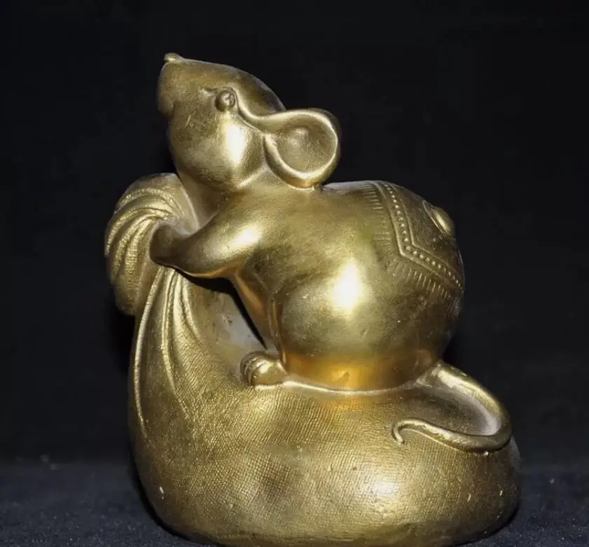 

5.2" China Ancient dynasty bronze Gilt Feng Shui Lucky wealth Lucky mouse statue