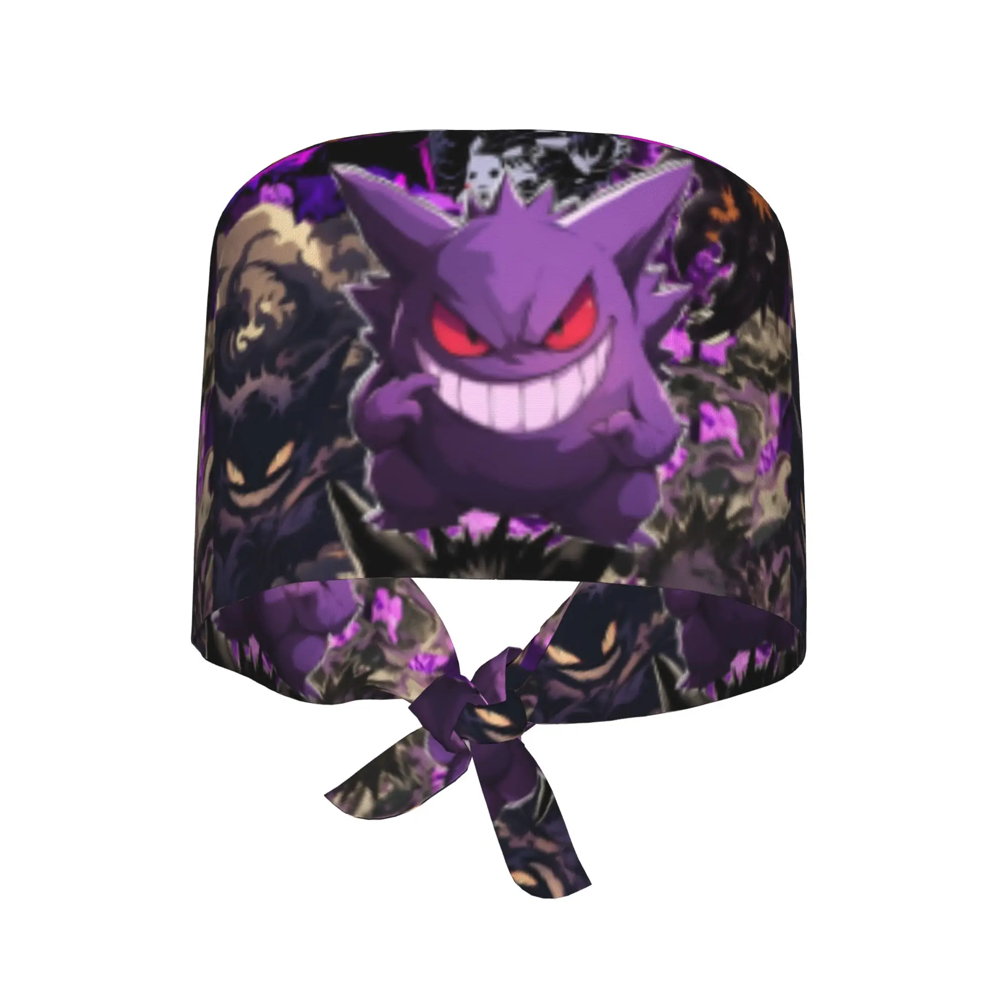 bone-de-trabalho-respiravel-personalizado-com-tema-pokemon-gengar-unissex-para-enfermeiros-e-profissionais-de-saude-com-desenho-de-fantasma-para-hospital-e-farmacia