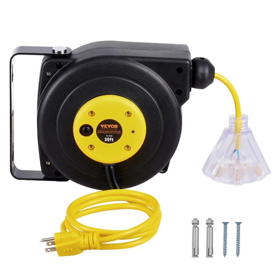 

Retractable Extension Cord Reel Power Cord Reel 30FT 16AWG 3C SJTOW
