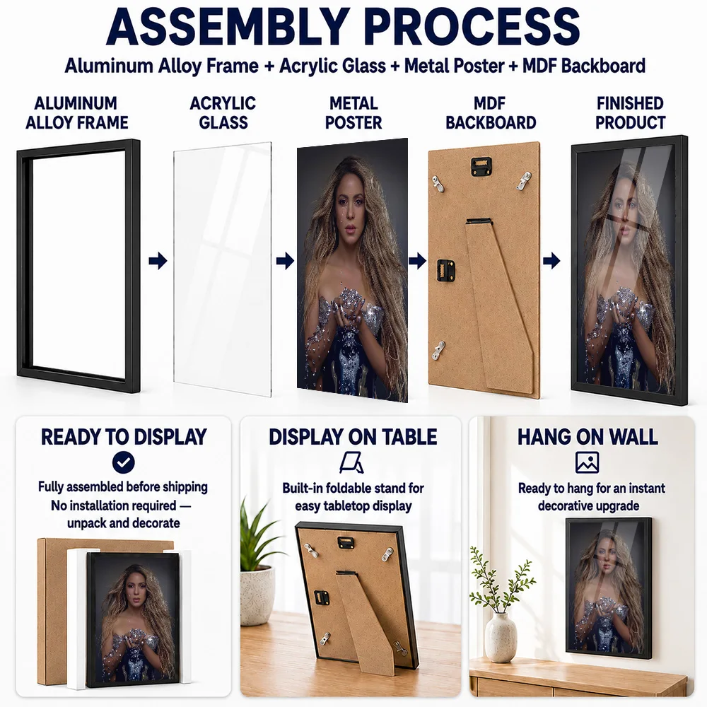 Shakira With Diamonds And Tears Framed Metal Print Customized Recording Tribute Wall Art For Singer Fans Decorating Music Room