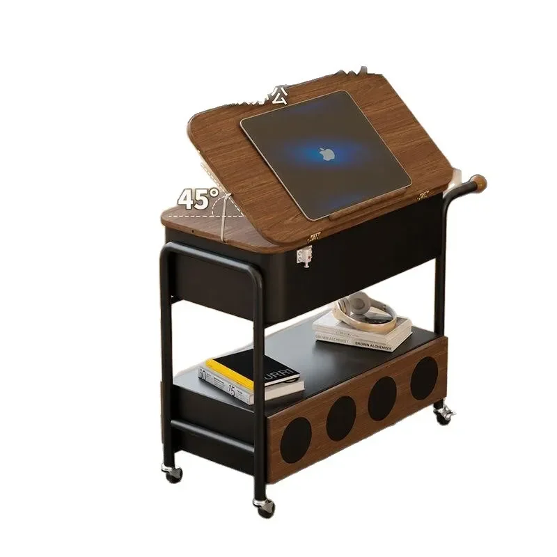 Solid Wood Edge Folding Coffee Table Movable Snack Trolley for Living Room Sofa Side Antique Style Small Rack