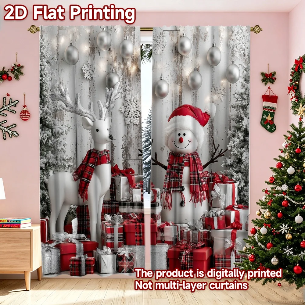 2D flat printing 2pcs Stylish Christmas Curtains Christmas Reindeer and Snowman Beautiful and stylish, 100% polyester fiber