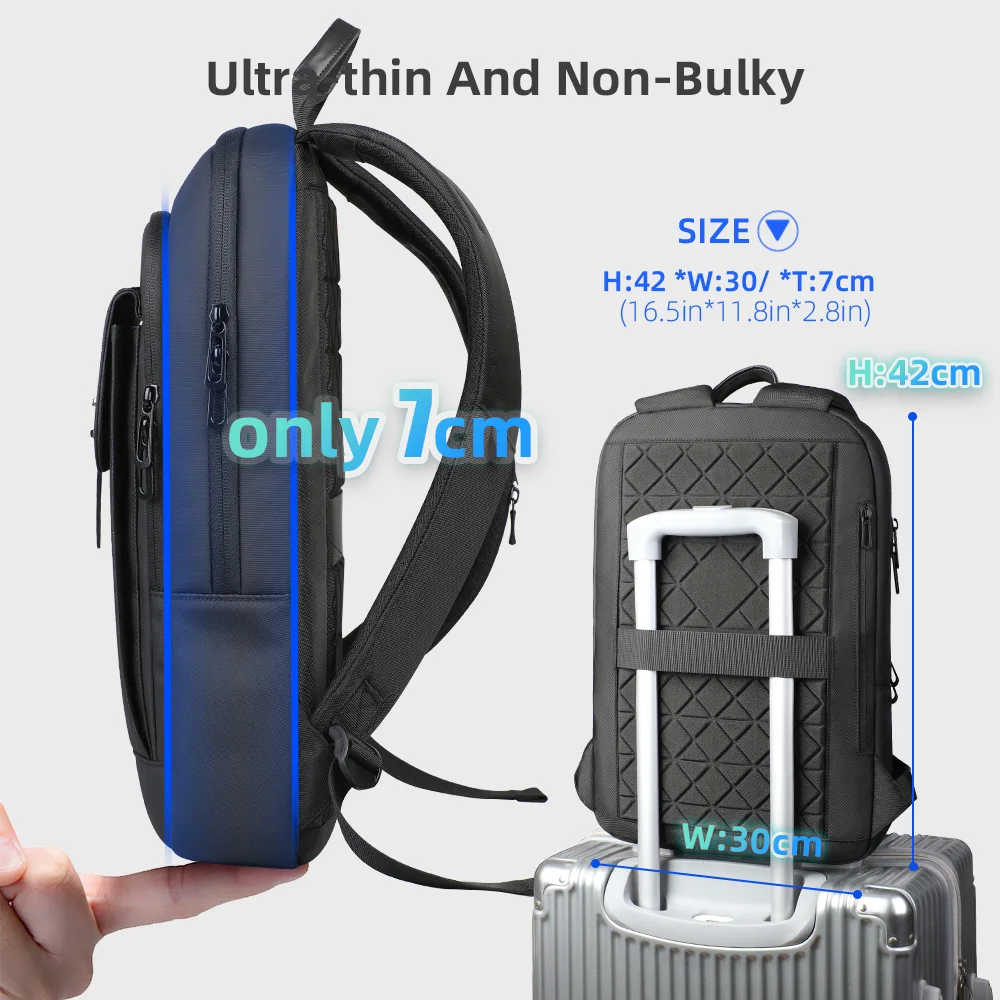 Zaino da uomo sottile HK Borse per laptop da 15,6 pollici Zaino da lavoro d'affari impermeabile Zaino da scuola casual Borsa da viaggio per college