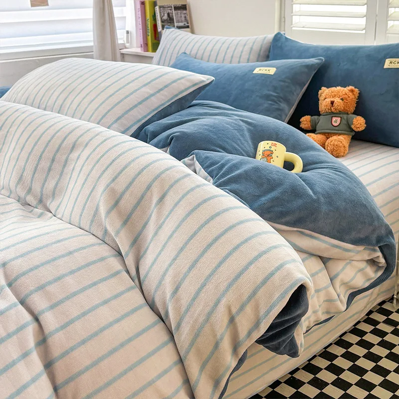 Winter milk fleece bed four-piece set thickened coral fleece bed sheet quilt cover three-piece bedding