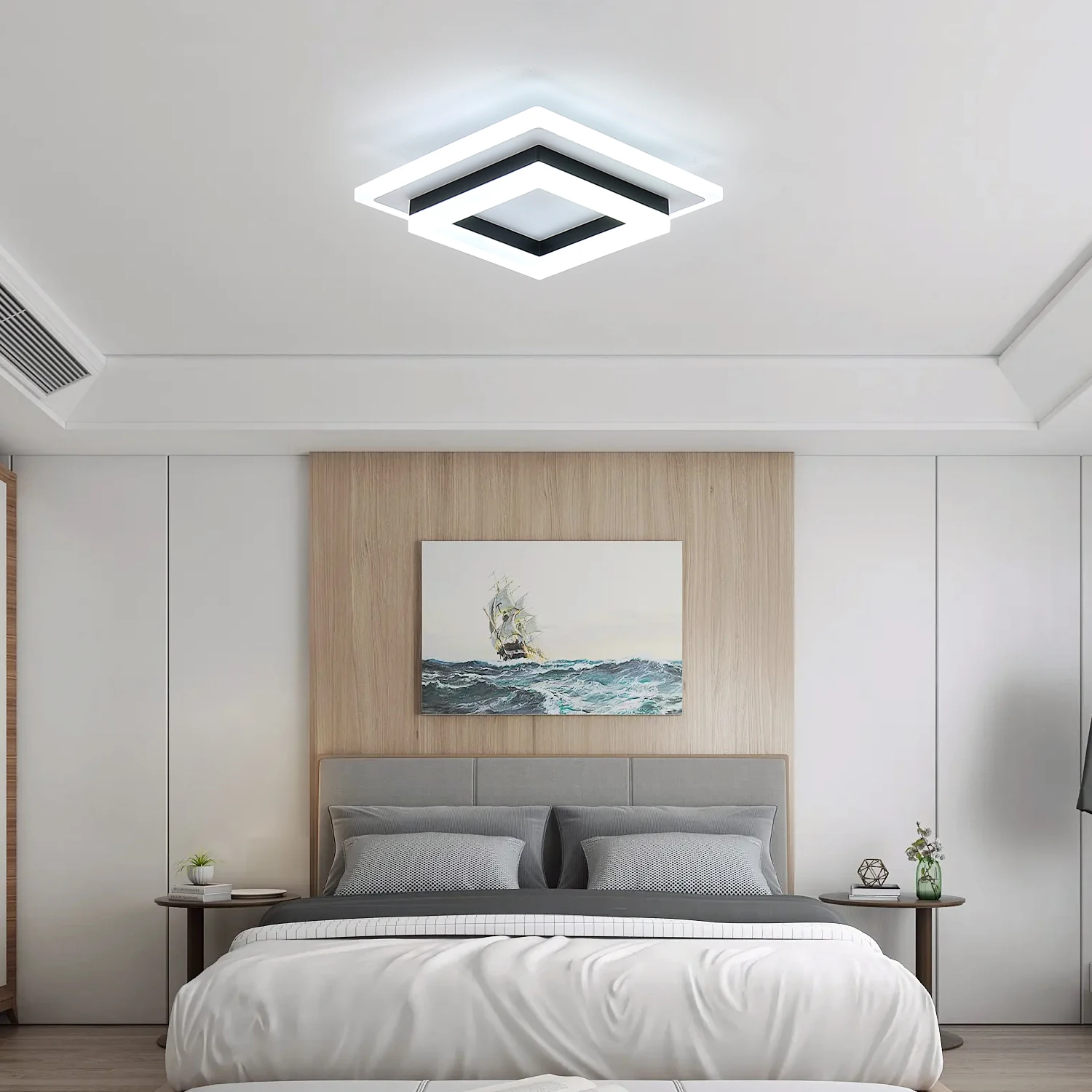 JIANKELONG Modern LED Square Ceiling Lamps 24W, Acrylic Ceiling Light for Bathroom, Hallway, Bedroom, Cool White Light 6500K