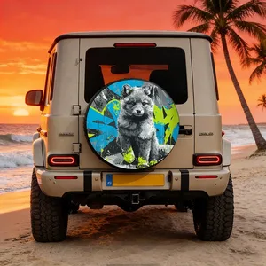 Graffiti Style Gray Fox Spare Tire Cover Vibrant Beach Scene Polyester SUV Wheel Protector