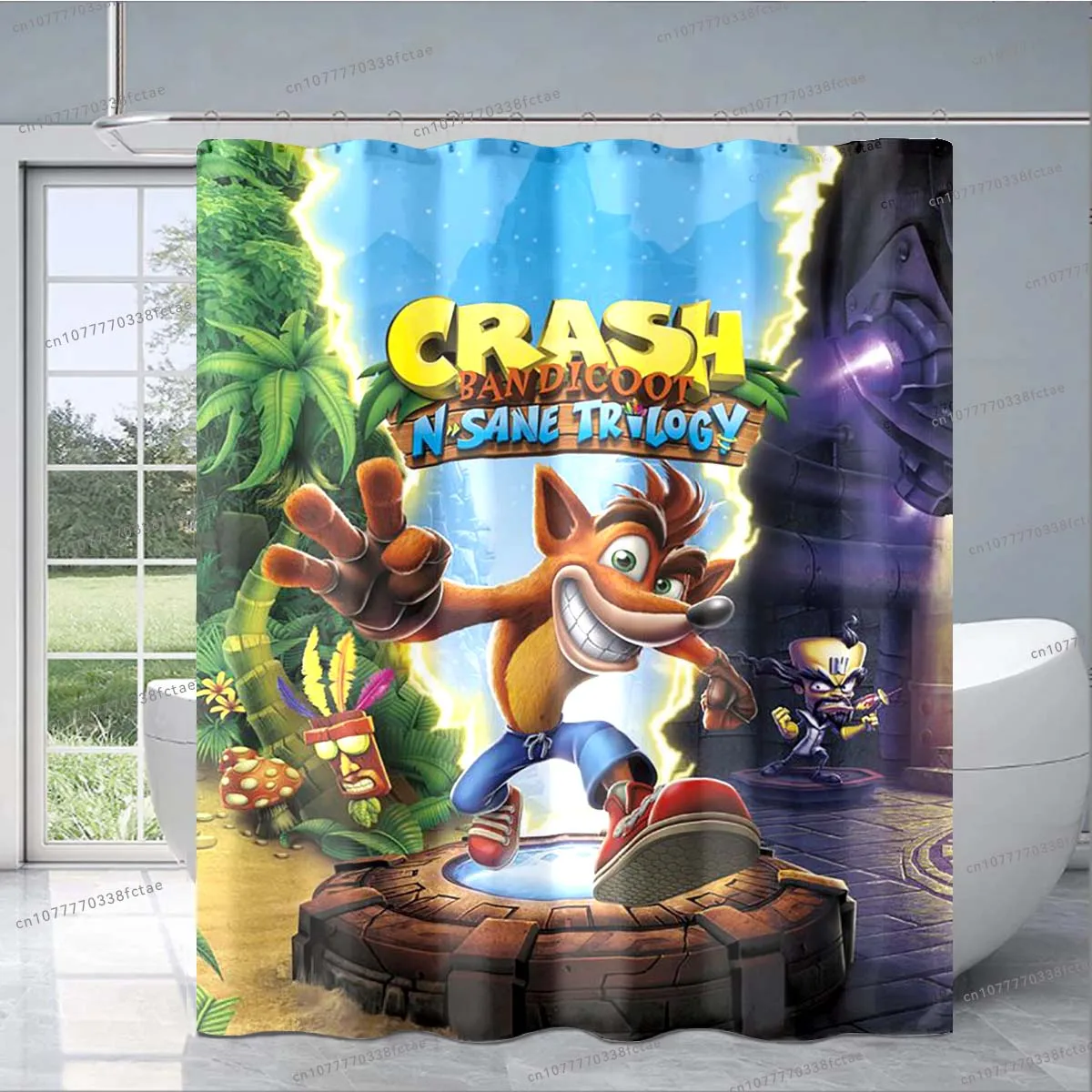 

Cartoon Game Crash Bandicoot Shower Curtain Cute Cartoon Hawaiian Style Shower Curtain Children's Bathroom Fashion Decoration