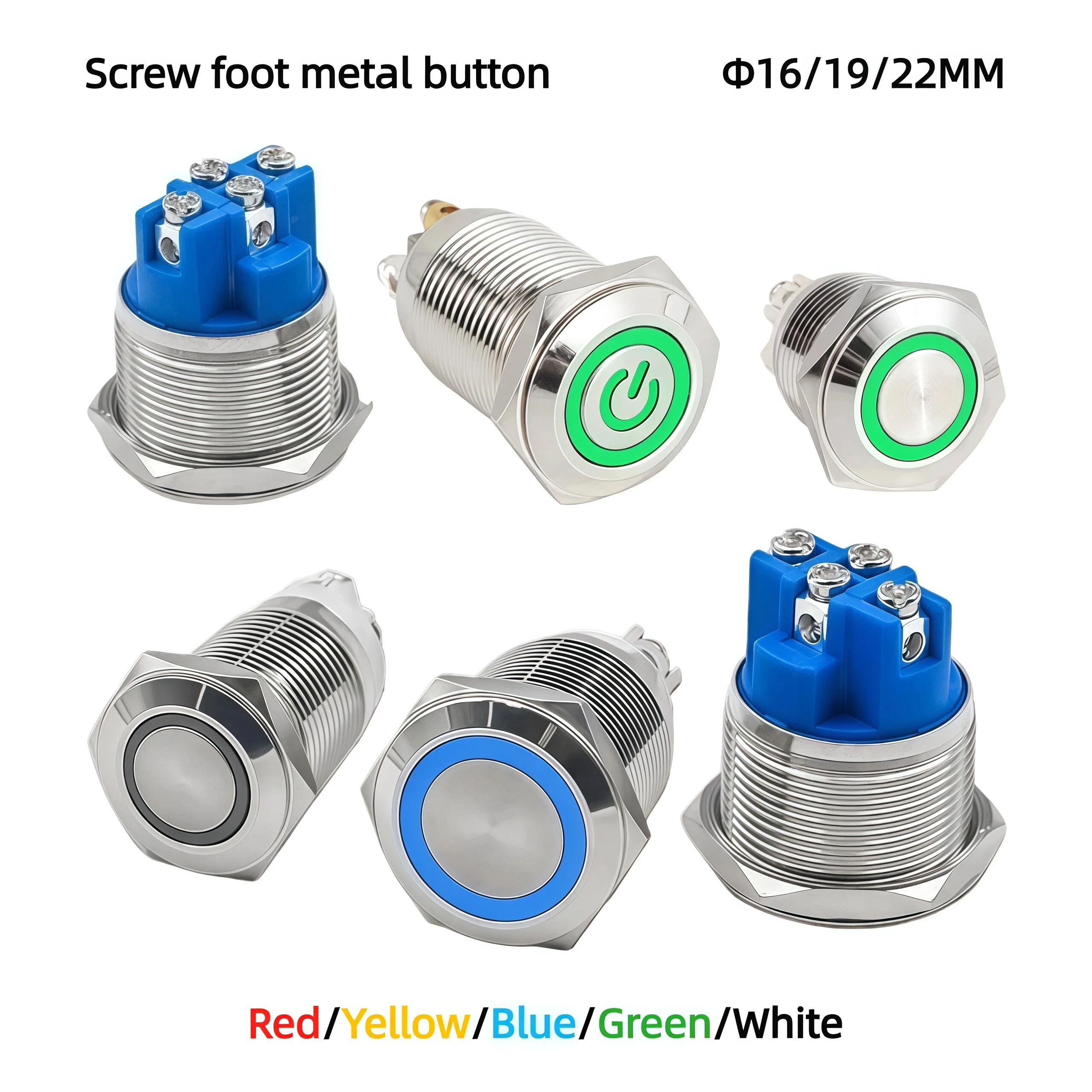 

Металлическая кнопка-переключатель 16, 19, 22 мм, с винтовыми клеммами, водонепроницаемая, самовозвратная, самоблокирующаяся, маленькая круглая кнопка с подсветкой