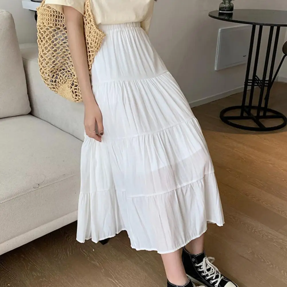 

Women Summer Ice Cool Denim Color Spliced A-line Loose Fit Casual Skirt Lastic High Waist Tencel Big Swing Long Thin Soft Skirt