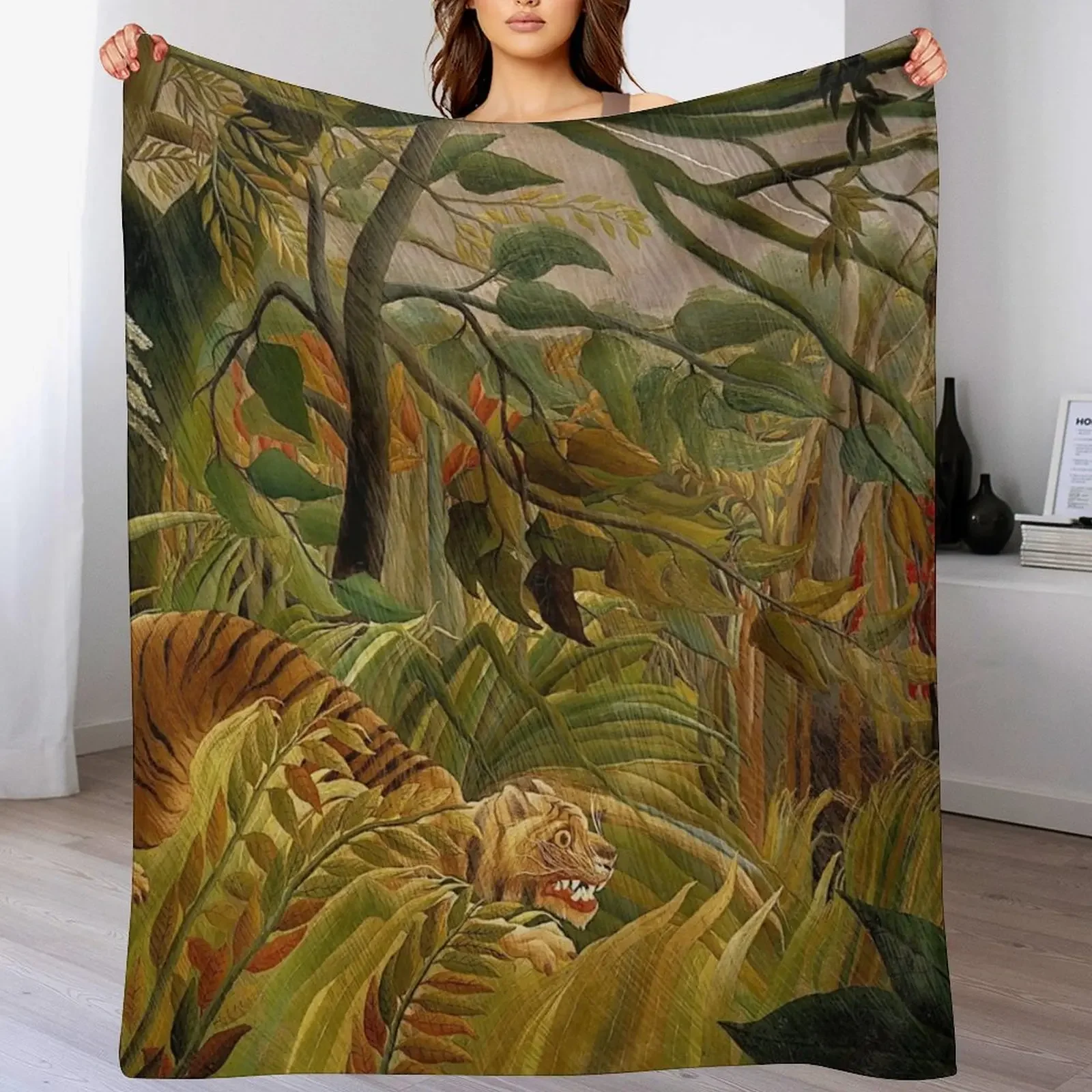 Henri Rousseau - Tiger in a Tropical Storm Throw Blanket Beach Nap Luxury St Decorative Throw Blankets