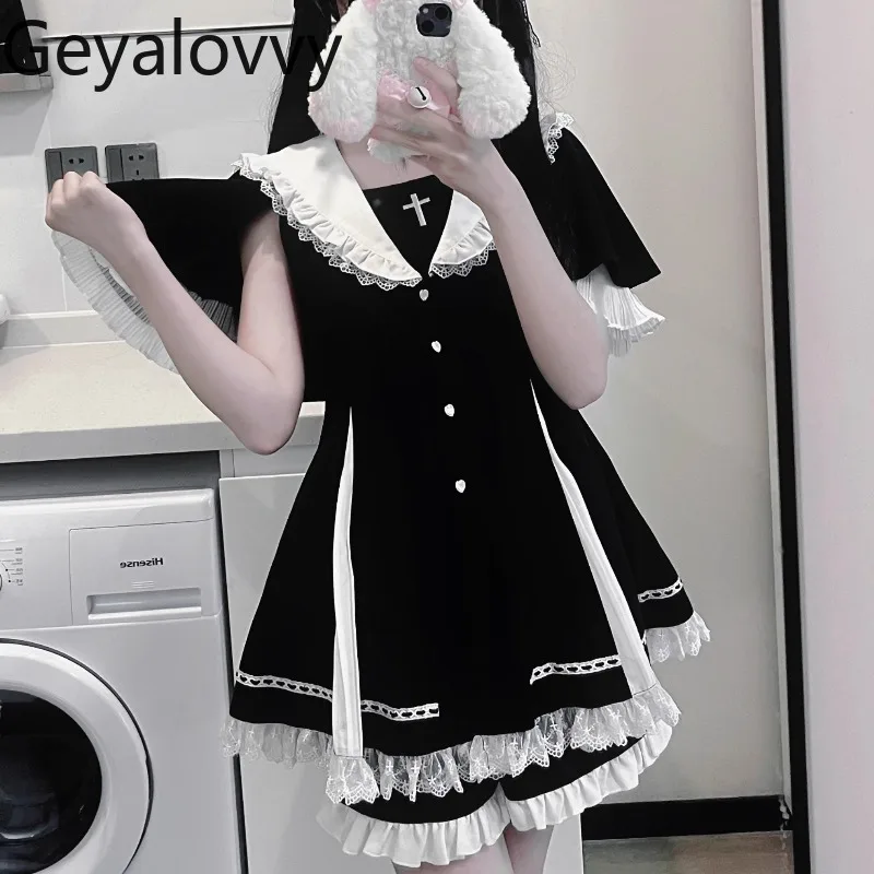 النمط الياباني الحلو لطيف الفتيات البحرية طوق عالية الخصر التخسيس قصيرة الأكمام القوس كيب اللباس وقاعدة السراويل قطعتين مجموعة