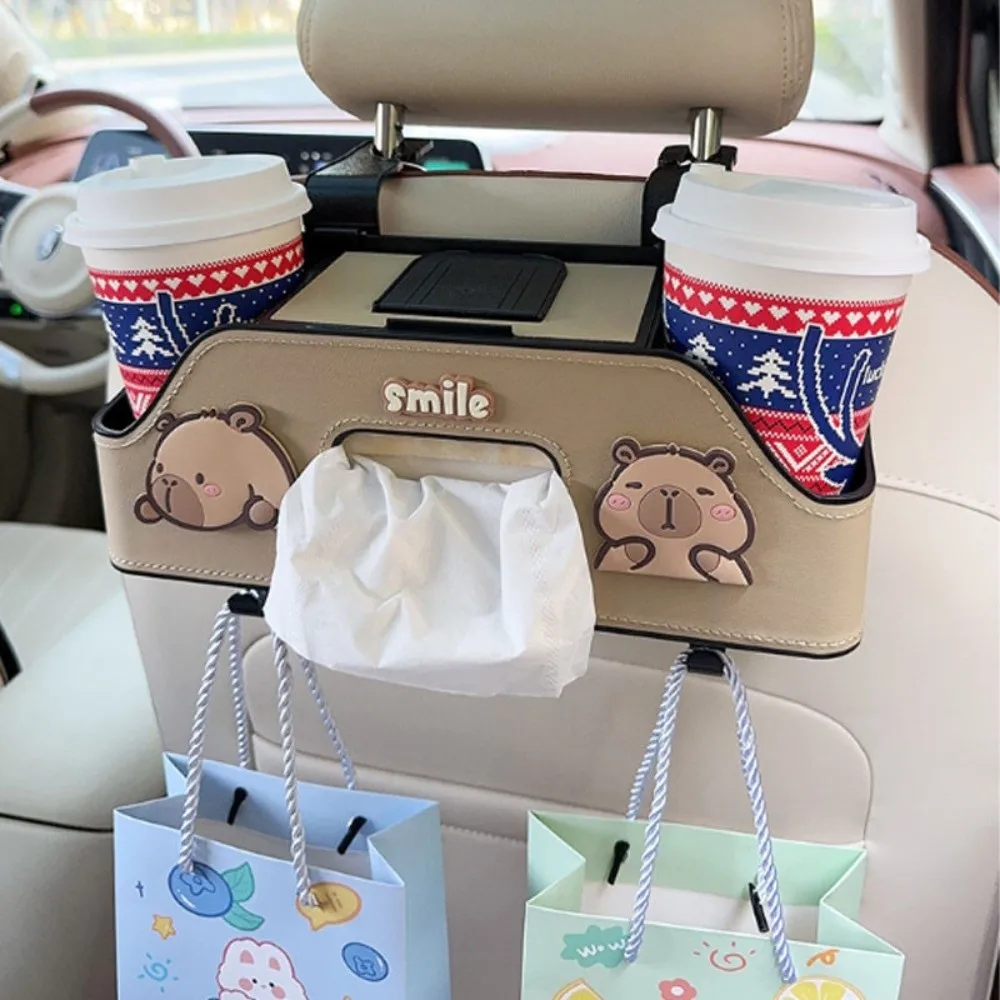 

Cartoon Panda Capybara Car Seat Back Storage Box Multifunctional with Hook Tissue Box Portable Convenient Bottle Holder