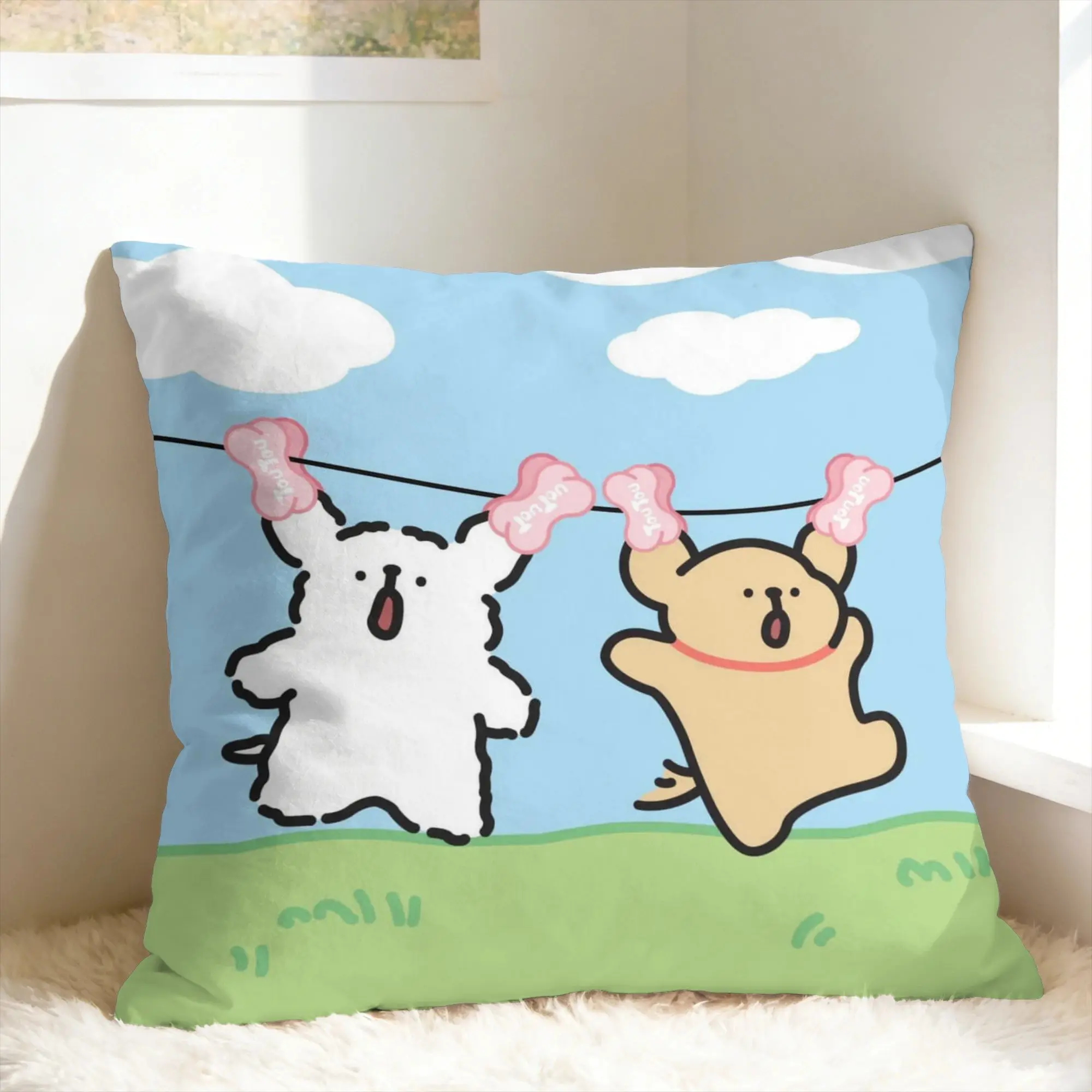 Pillow Cover Cartoon Maltese Line Dog Puppy Retro Trendy Pillow Case For Chair Sofa Home Decor Pillowcases