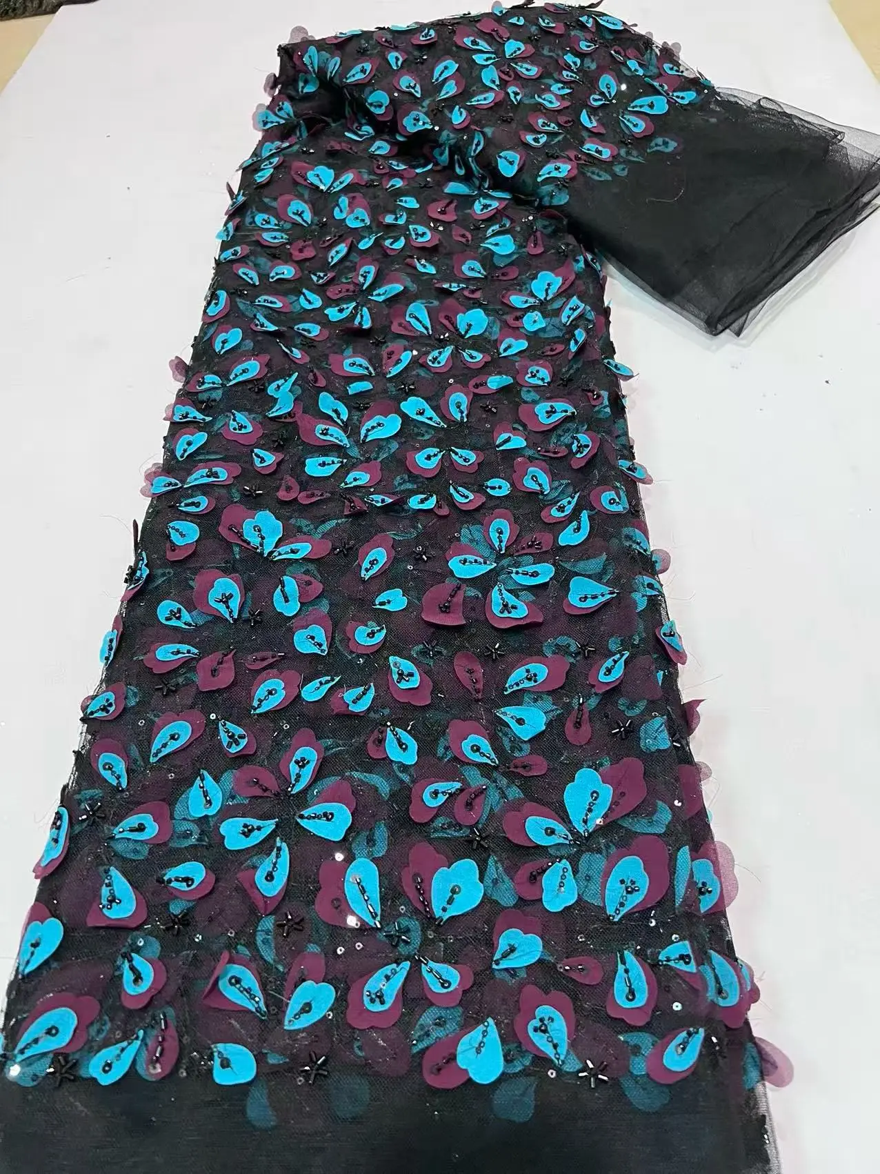 2026 African Nigerian Grade Handcut Sequins Tulle Lace Fabric Sewing Net Cloth Prom Dresses Beads Embroidery High Quality JY565