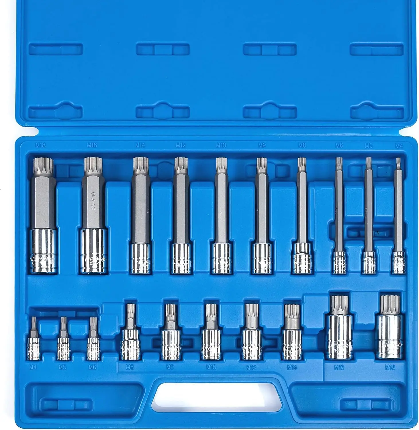 

20-Piece Triple Square Bit Set, Extra Long 4" Spline Sockets, 4mm-18mm, Tamperproof & Standard