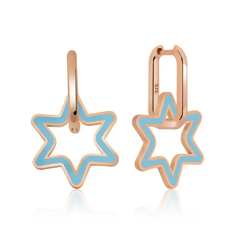 Silver Phosphor Blue Star Earrings 925 Sterling Women for Jewelry Wedding Party Birthday Gift - Box - Fashion - Girl - Special Days