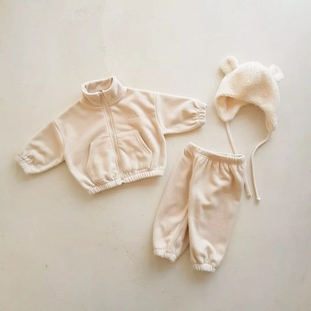 Autunno inverno ragazzo ragazza bambino dolcevita floreale camicie in pile Set bambini Solid Plus velluto spesso caldo cotone top + pantaloni 2 pezzi