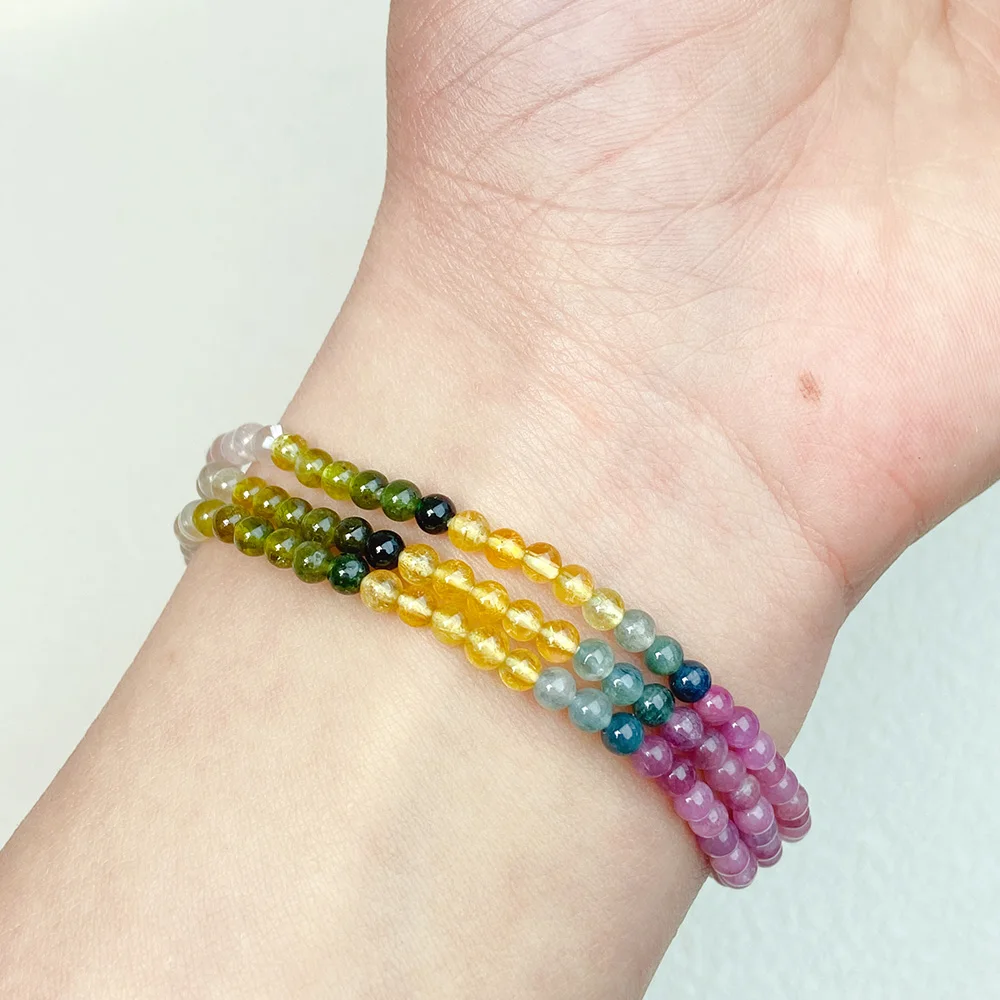 Color Tourmaline Multi-Circle Bracelet, Small Beads, Girls' Jewelry, Anniversary, Fashion