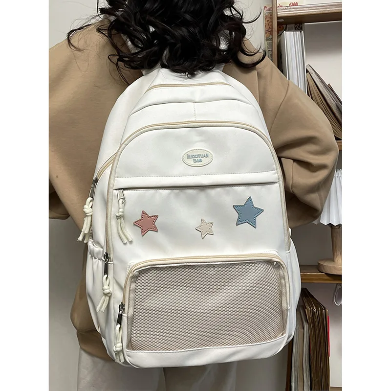Japanese Y2k Aesthetic Star Transparent Backpack Women Students Casual Kawaii Star Schoolbag Girl High-capacity Preppy Backpacks
