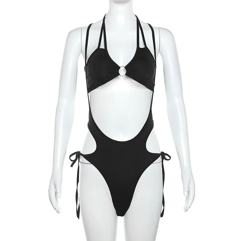 2025 ชุดเสื้อกั๊กฤดูร้อนผู้หญิง คล้องคอ เปลือยหลัง ทรงเข้ารูป เอวต่ํา กางเกงในสีดํา